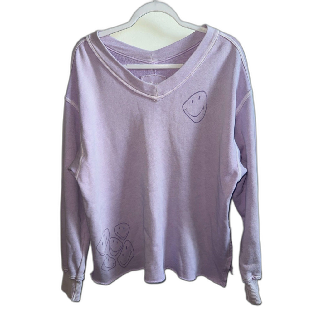 Aerie x The Smiley Company Lavender V-Neck Oversized Sweatshirt XS
